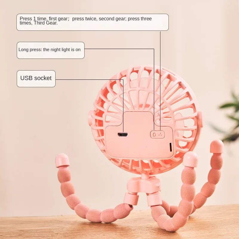 Portable Baby Stroller Fan USB Rechargeable ClipOn Fan With 3 Speeds For Outdoor Use 4