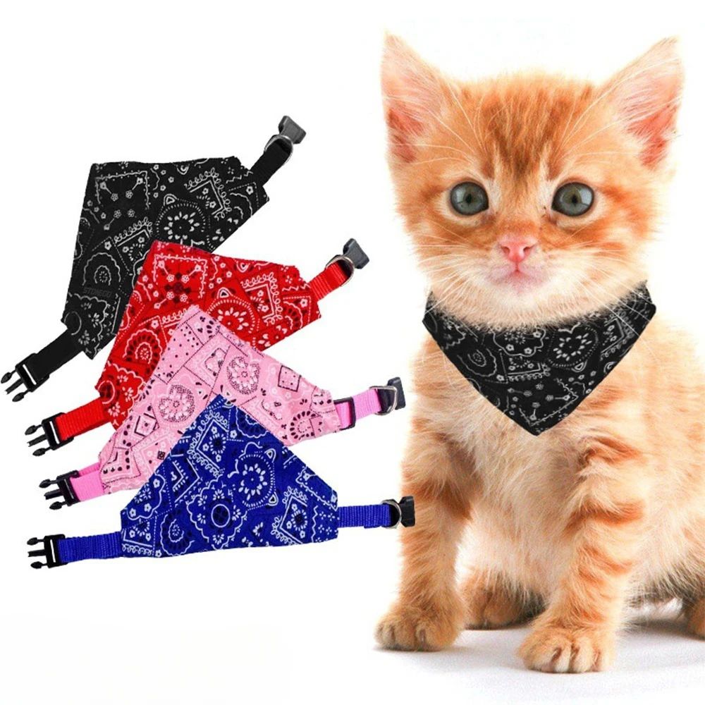 Adjustable Pet Triangle Bandana Cute Printed Dog Cat Saliva Scarf With Collar Strap 1