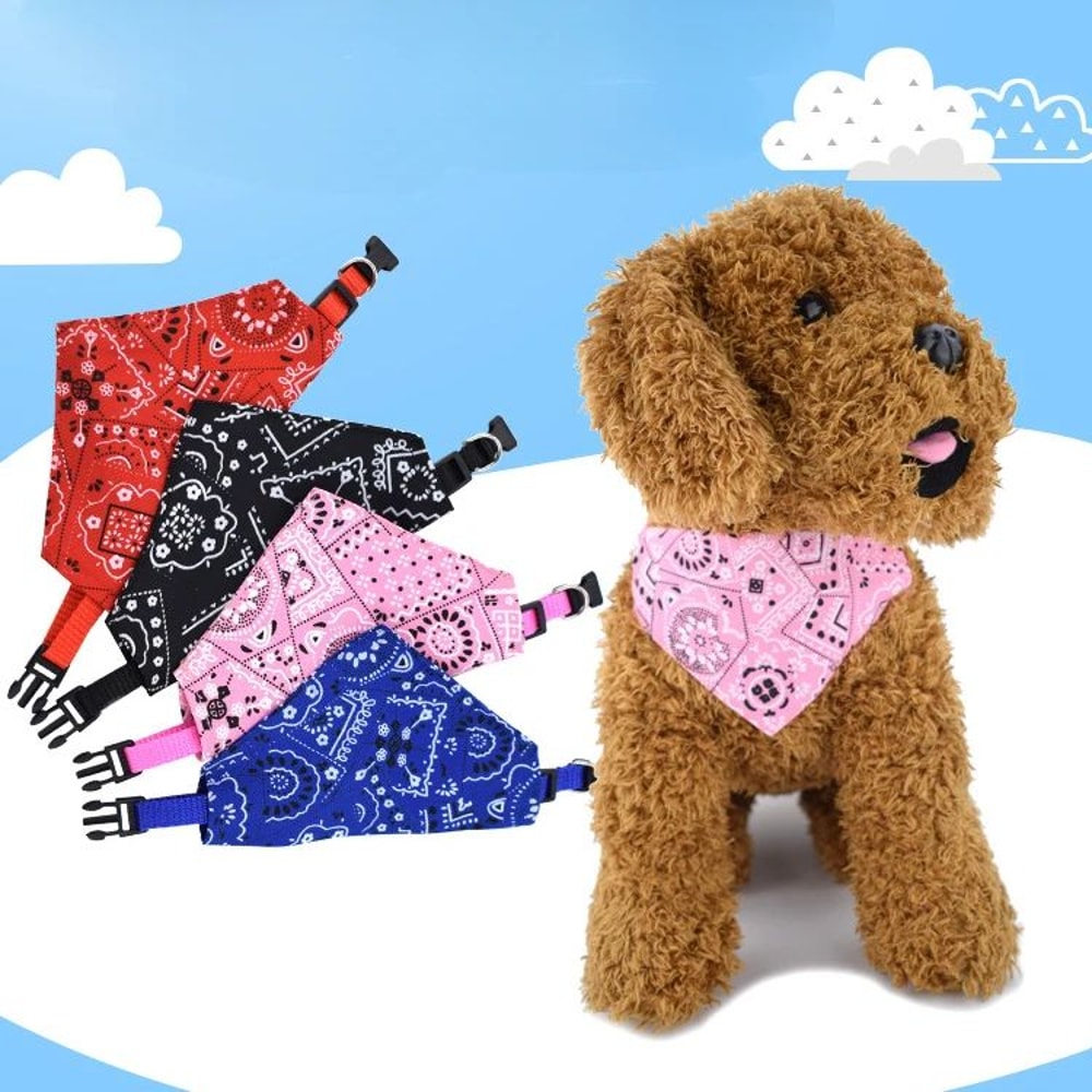 Adjustable Pet Triangle Bandana Cute Printed Dog Cat Saliva Scarf With Collar Strap 2
