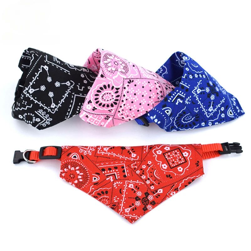 Adjustable Pet Triangle Bandana Cute Printed Dog Cat Saliva Scarf With Collar Strap 3