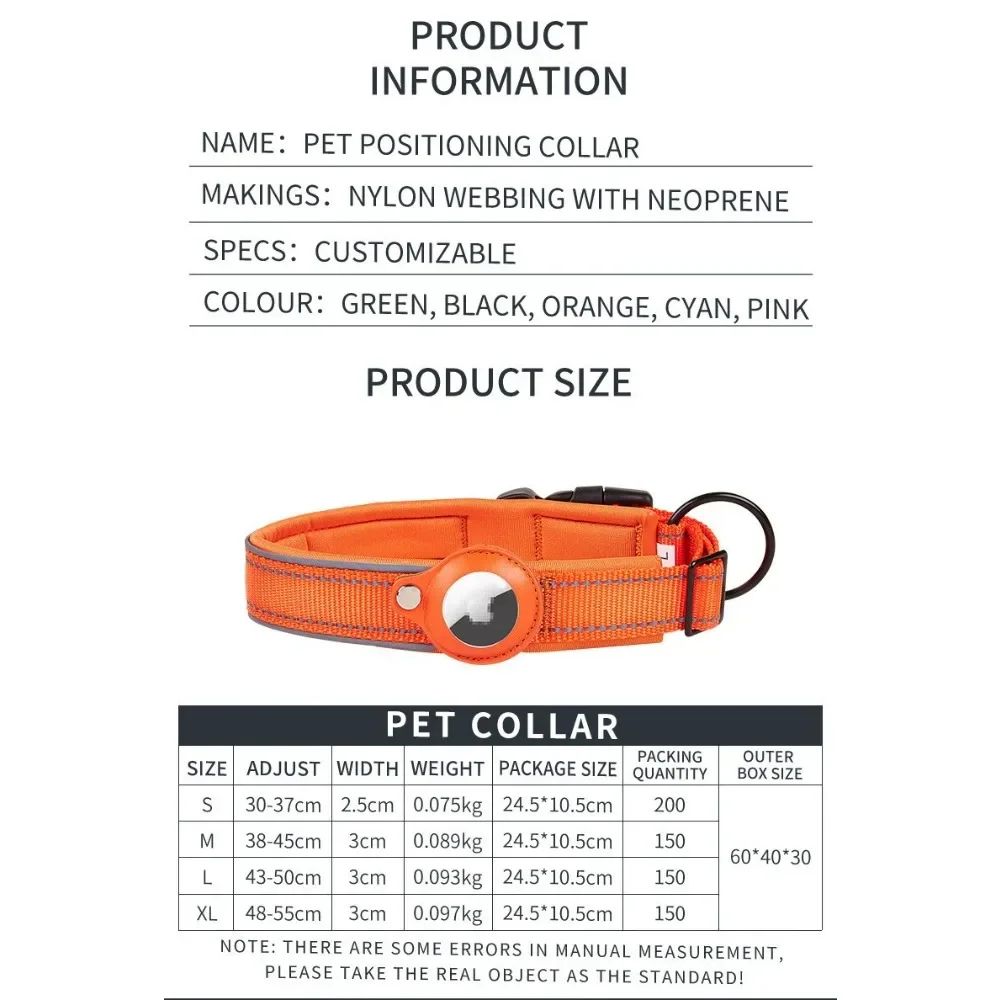 AirTag Dog Collar With Holder Reflective Adjustable Padded Pet Collar For Small Medium Large Dogs 5