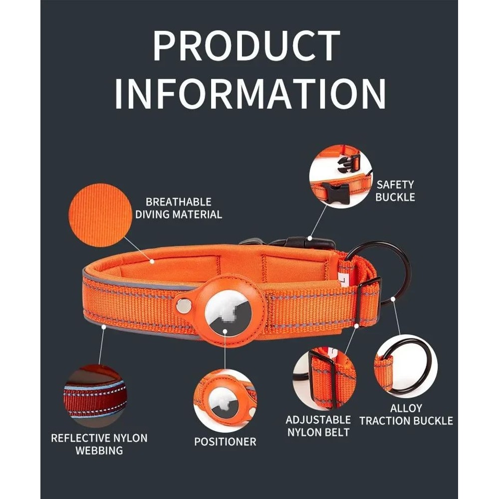 AirTag Dog Collar With Holder Reflective Adjustable Padded Pet Collar For Small Medium Large Dogs 8