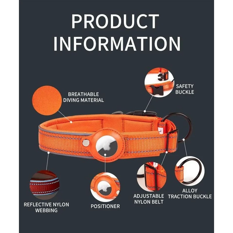 AirTag Dog Collar With Holder Reflective Adjustable Padded Pet Collar For Small Medium Large Dogs 8