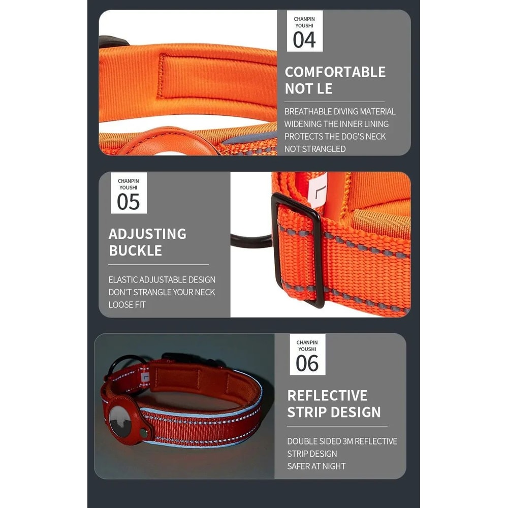 AirTag Dog Collar With Holder Reflective Adjustable Padded Pet Collar For Small Medium Large Dogs 11