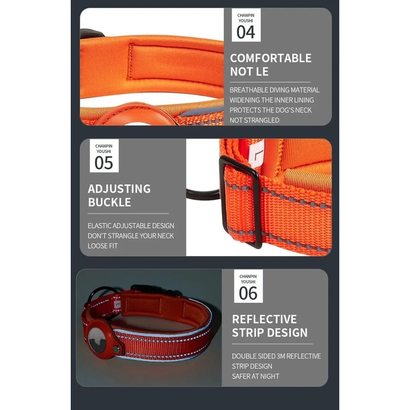 AirTag Dog Collar With Holder Reflective Adjustable Padded Pet Collar For Small Medium Large Dogs 11