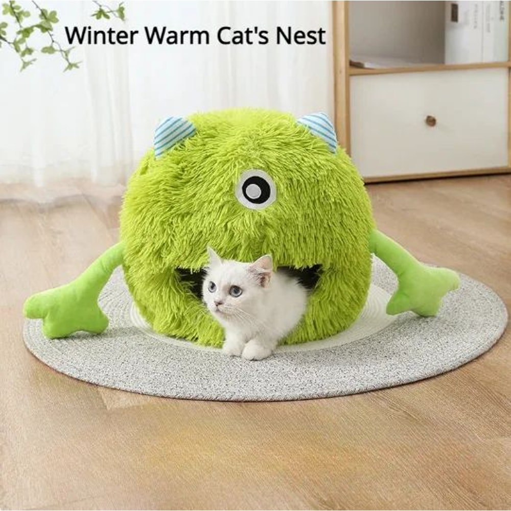 Winter Warm Plush Pet Nest Bed FrogShaped SemiEnclosed Cat Dog House For Puppies And Kittens 5