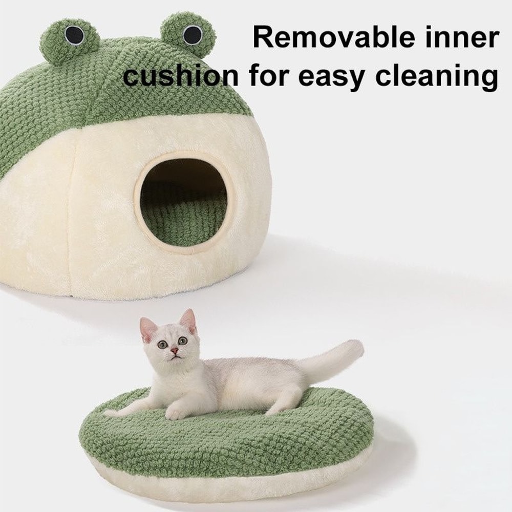 Winter Warm Plush Pet Nest Bed FrogShaped SemiEnclosed Cat Dog House For Puppies And Kittens 9