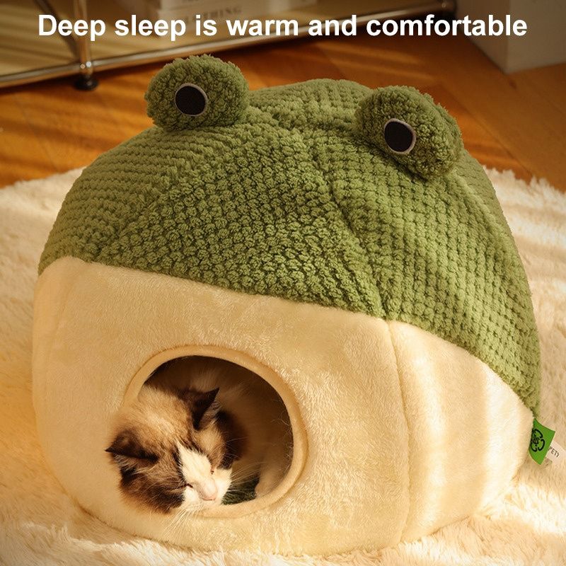 Winter Warm Plush Pet Nest Bed FrogShaped SemiEnclosed Cat Dog House For Puppies And Kittens 7