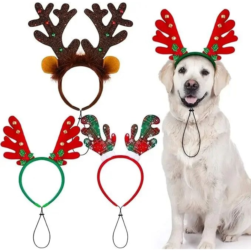 Christmas Reindeer Antlers Pet Headband Festive Dog Cat DressUp Hair Hoop Costume 6
