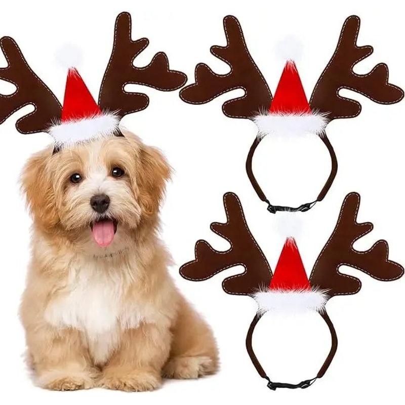 Christmas Reindeer Antlers Pet Headband Festive Dog Cat DressUp Hair Hoop Costume 10