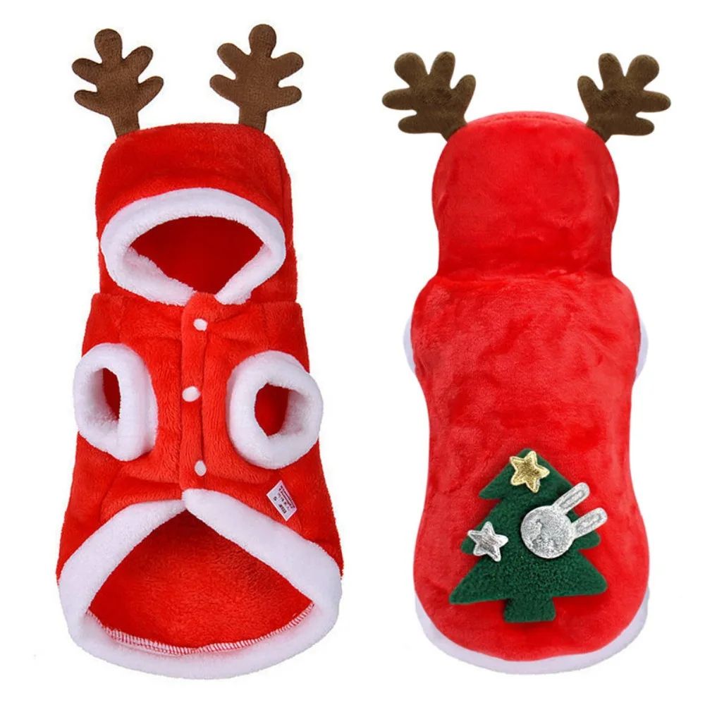 Winter Warm Festive Pet Clothes Flannel Dog Cat Christmas Outfit With Deer Tree Design 4