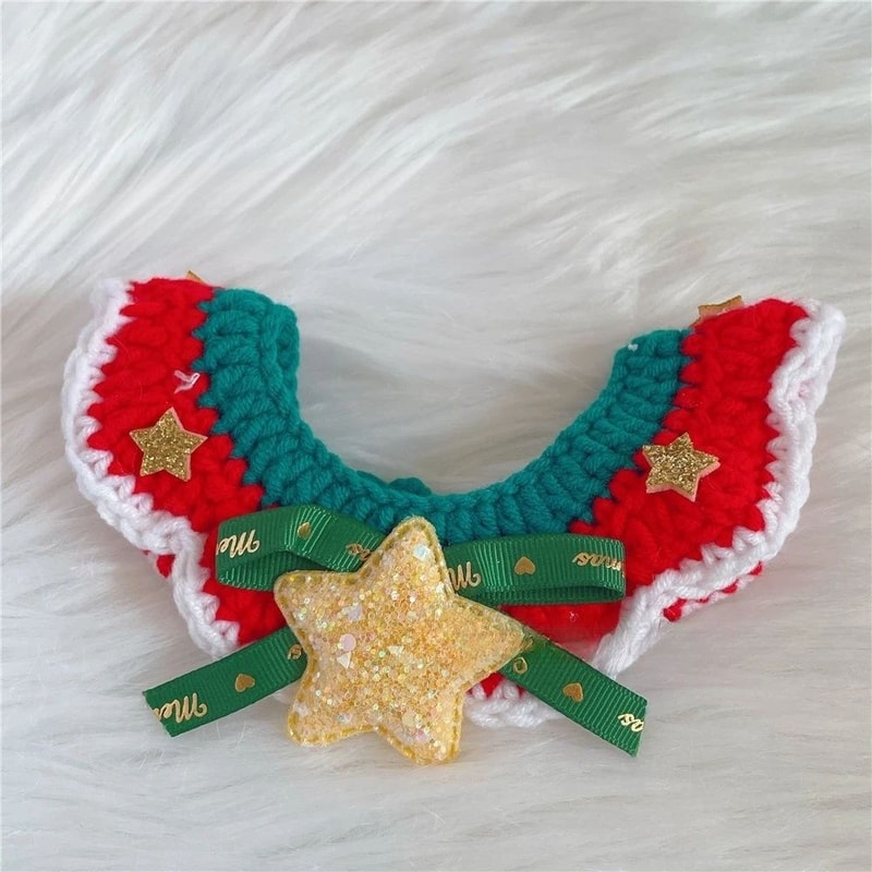 Christmas Pet Collar Scarf Lace Knitted Wool Neckwear For Cats Dogs Festive Holiday Accessory 14