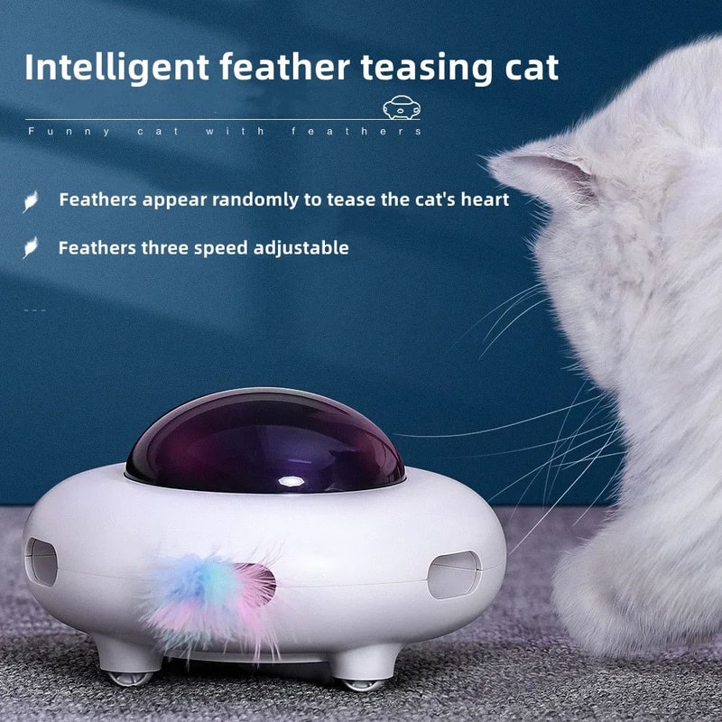 Smart UFO Interactive Cat Teaser Toy Automatic Turntable Feather Chasing Trainer USB Rechargeable 0