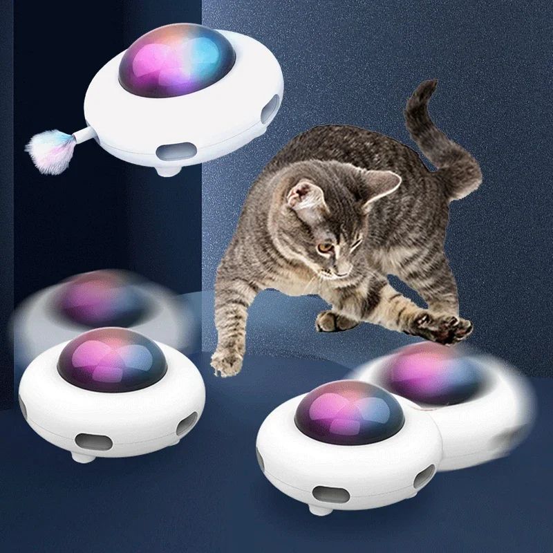 Smart UFO Interactive Cat Teaser Toy Automatic Turntable Feather Chasing Trainer USB Rechargeable 2