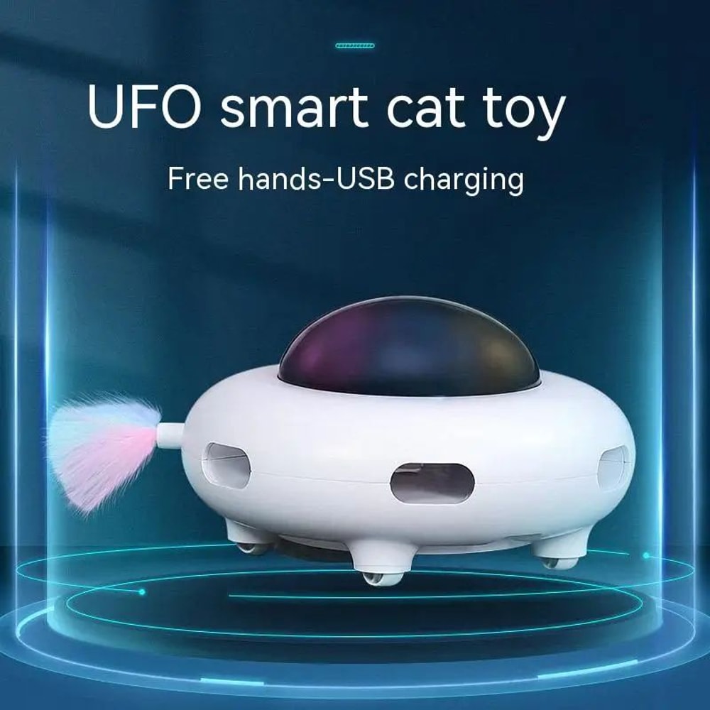 Smart UFO Interactive Cat Teaser Toy Automatic Turntable Feather Chasing Trainer USB Rechargeable 4