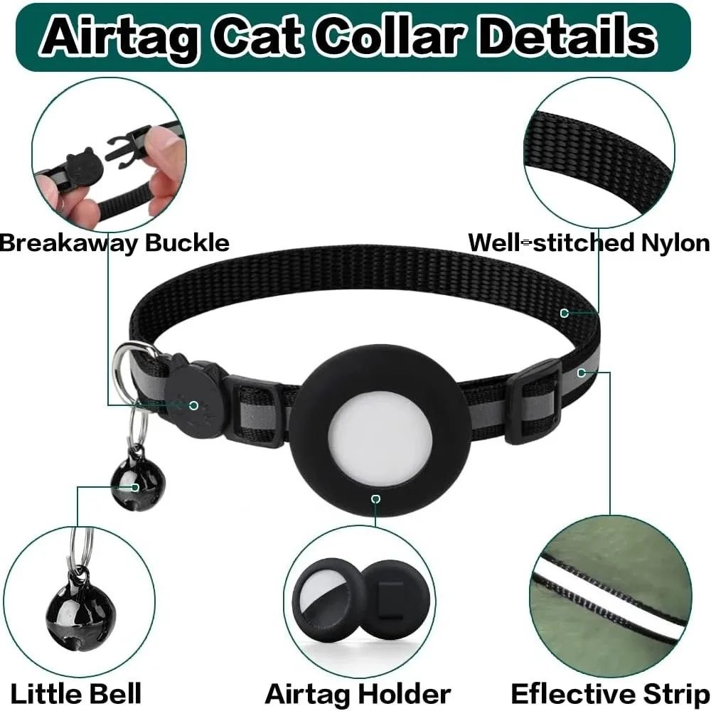 AirTag Cat Collar With Holder Cute Reflective Breakaway Kitten Collar With Bell 5