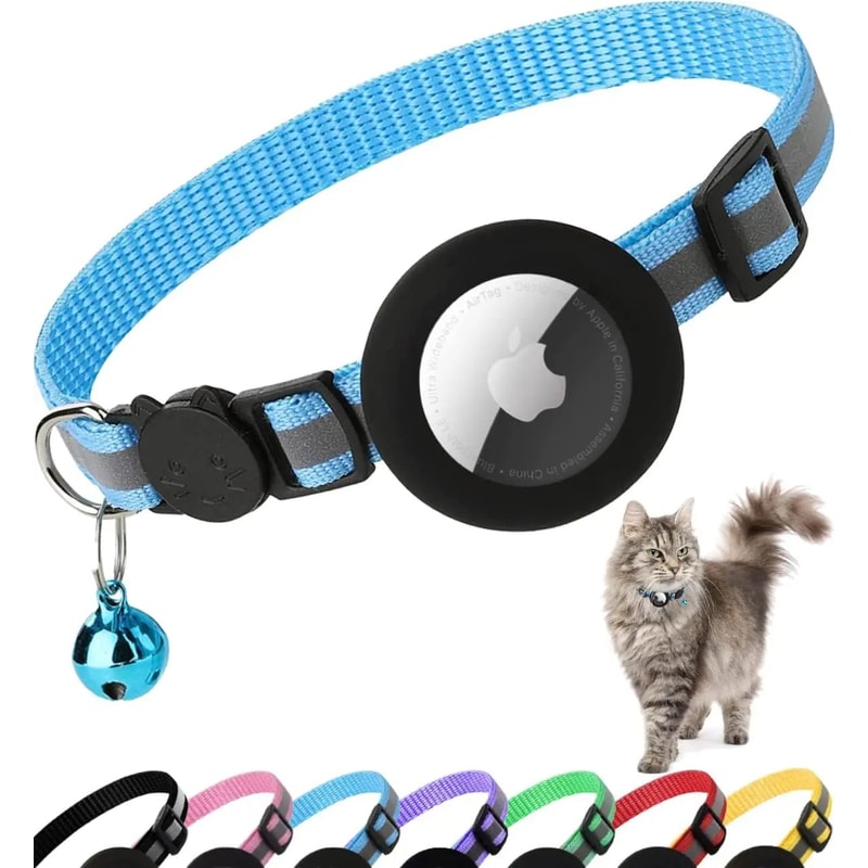 AirTag Cat Collar With Holder Cute Reflective Breakaway Kitten Collar With Bell 11
