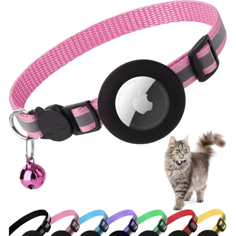 AirTag Cat Collar With Holder Cute Reflective Breakaway Kitten Collar With Bell 13