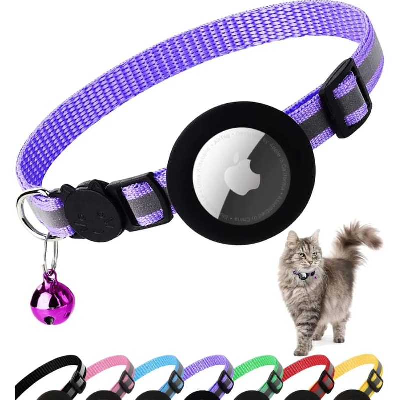 AirTag Cat Collar With Holder Cute Reflective Breakaway Kitten Collar With Bell 10