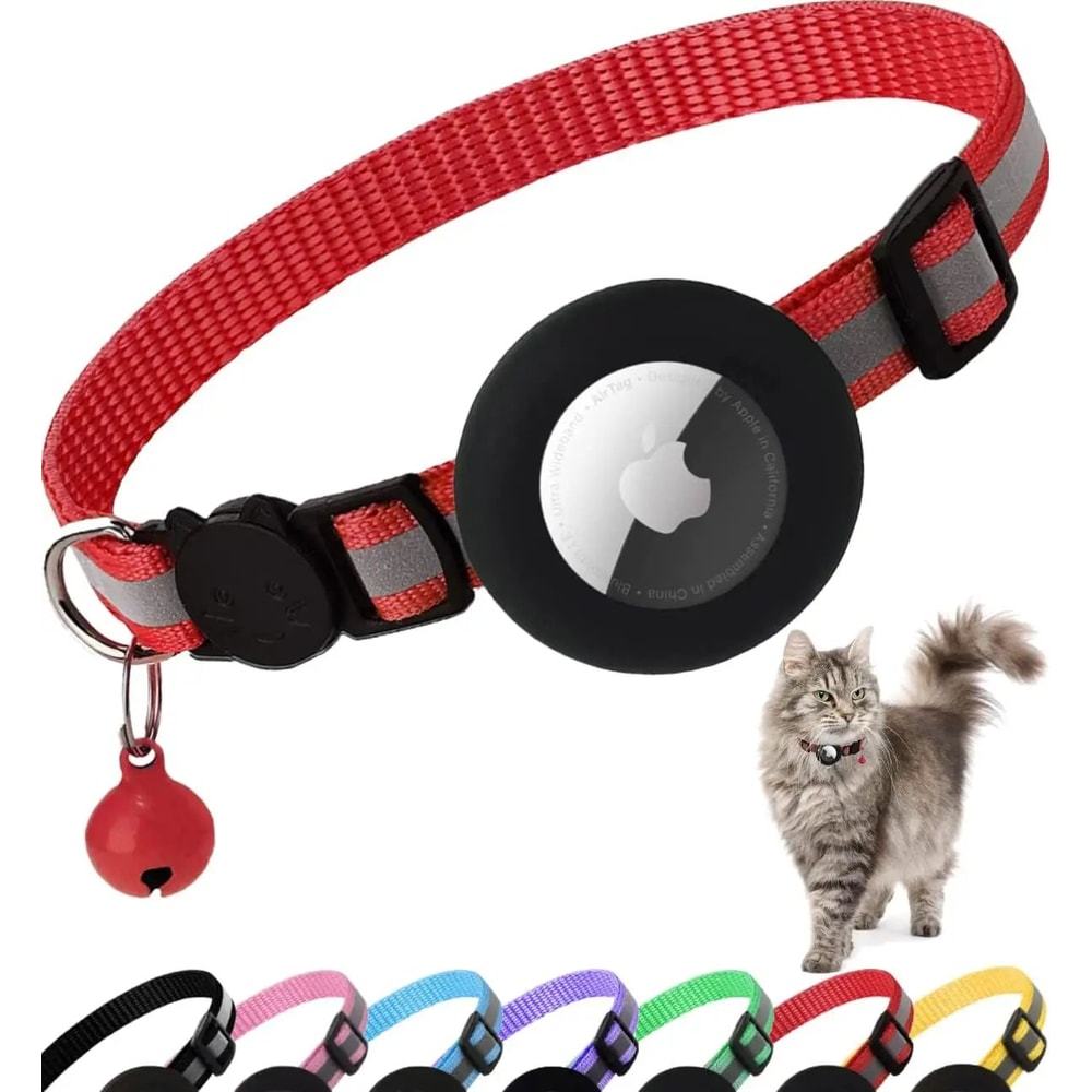 AirTag Cat Collar With Holder Cute Reflective Breakaway Kitten Collar With Bell 6