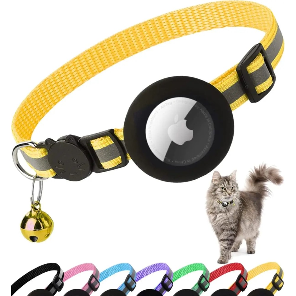 AirTag Cat Collar With Holder Cute Reflective Breakaway Kitten Collar With Bell 12