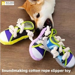 interactive dog chew slipper toy – cotton rope teeth cleaning squeaky shoe with bell & bb airbag