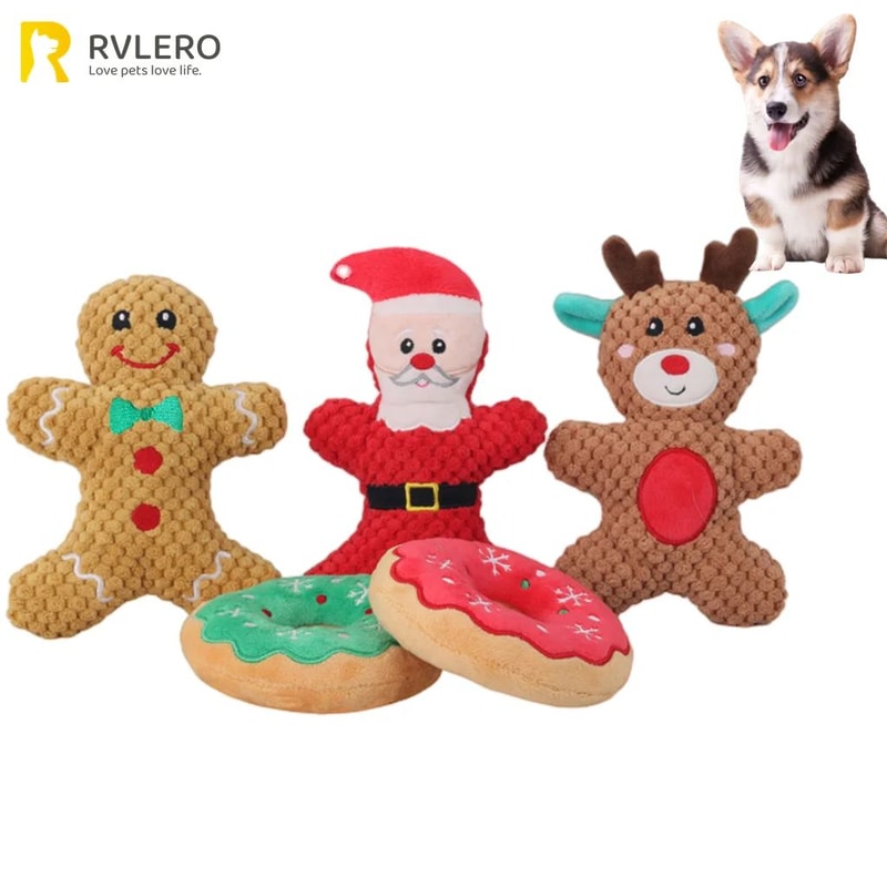 Christmas Plush Squeaky Dog Toy Santa Elk Gingerbread Chew Toy For Dogs Cats 0