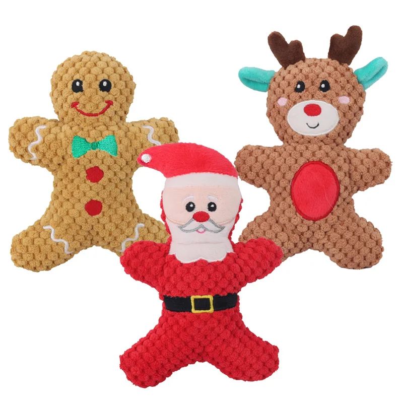 Christmas Plush Squeaky Dog Toy Santa Elk Gingerbread Chew Toy For Dogs Cats 2