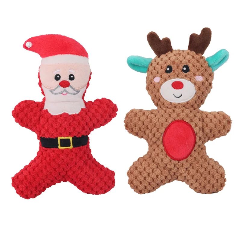 Christmas Plush Squeaky Dog Toy Santa Elk Gingerbread Chew Toy For Dogs Cats 12