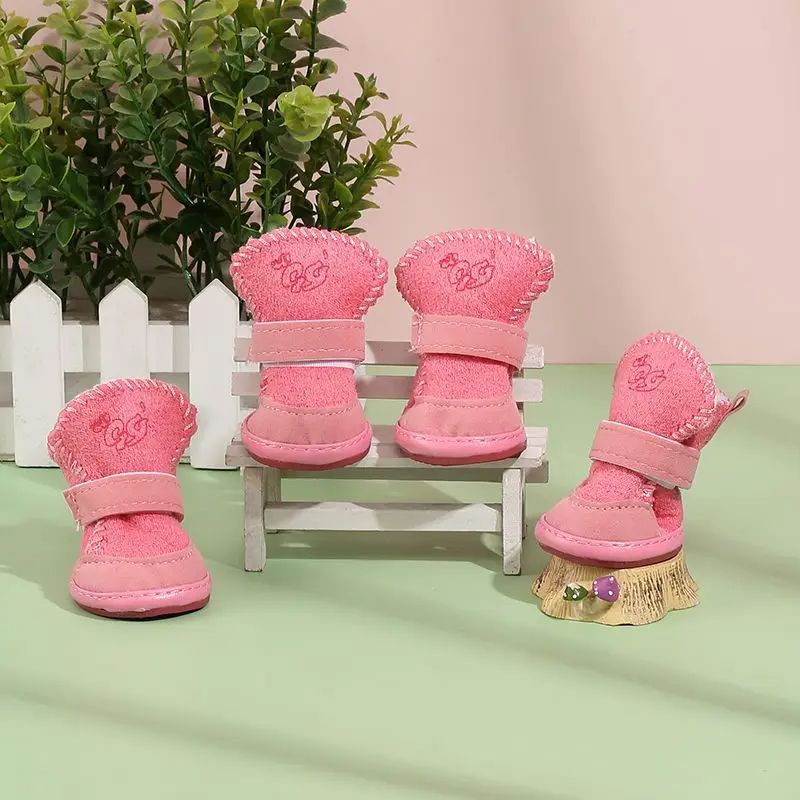 Soft Plush Pet Snow Boots Warm Washable Winter Shoes For Small Dogs Cats 7