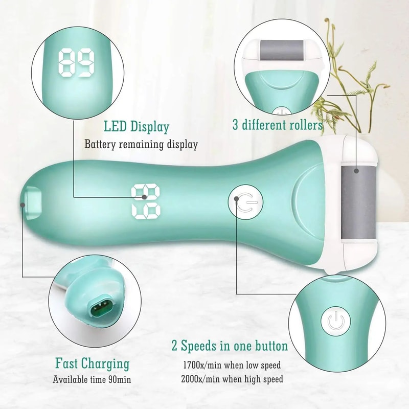 2 Pcs Portable Electric Foot File With Vacuum Adsorption Callus Remover Foot Grinder Pedicure San 5