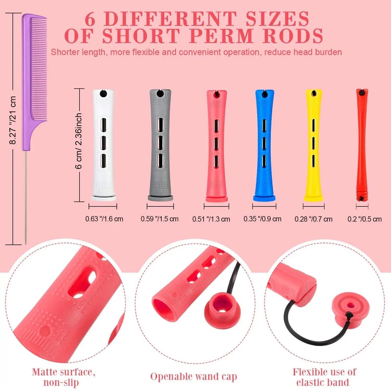 72 Pcs Hair Perm Rods Set 6 Sizes Cold Wave Perming Rod Curling Rollers For Short Hair And Steel T 1