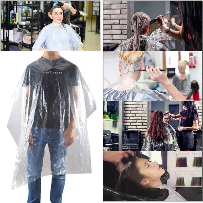 100 Pcs Disposable Hair Salon Capes Waterproof PE Barber Cloth For Haircut Coloring Perm And Styli 1