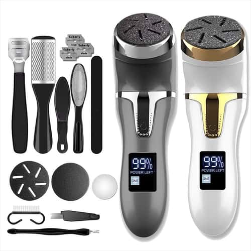 Rechargeable Electric Foot Rasp Callus Remover – IPX7 Waterproof Pedicure Foot Sander w/ 3 Grinding Heads for Dead Skin
