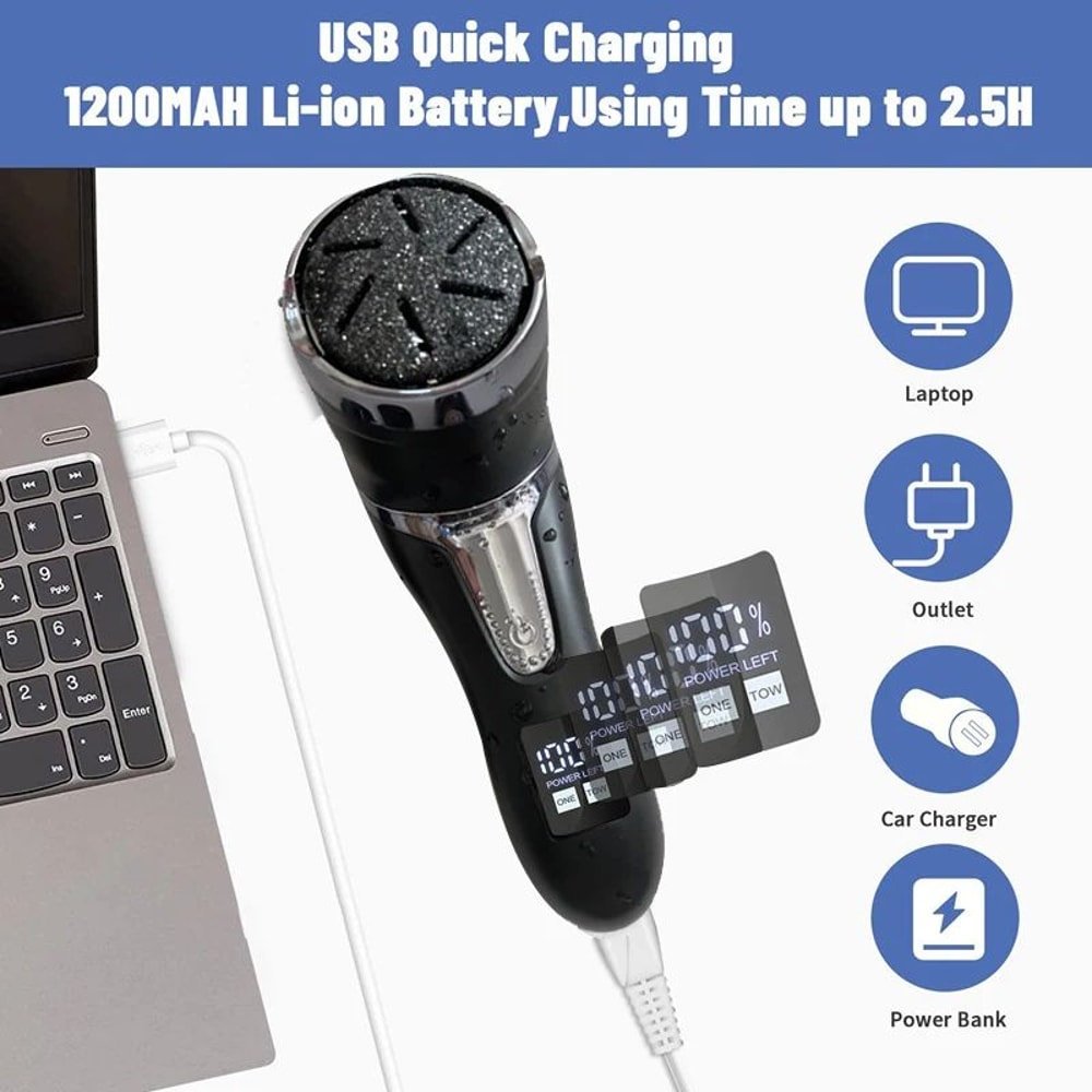 Rechargeable Electric Foot Rasp Callus Remover IPX7 Waterproof Pedicure Foot Sander W 3 Grinding H 2