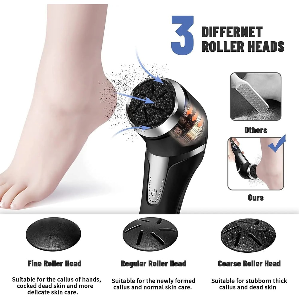 Rechargeable Electric Foot Rasp Callus Remover IPX7 Waterproof Pedicure Foot Sander W 3 Grinding H 3