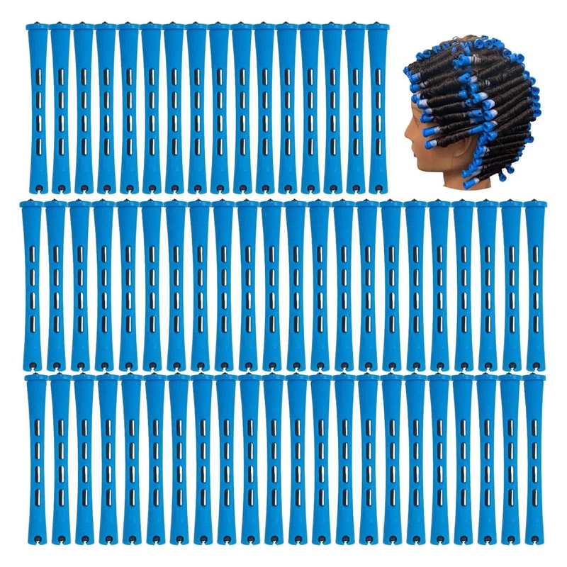 60 Pcs Small Perm Rods 035 In Blue Hair Rollers For Natural Hair Long Short Hair Heatless Curling 0