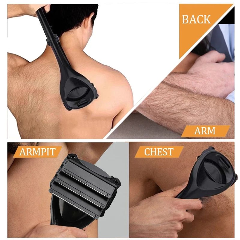 Mens Painless Back Hair Shaver 3Blade Long Handle Body Groomer Foldable Portable Back Hair Removal 2
