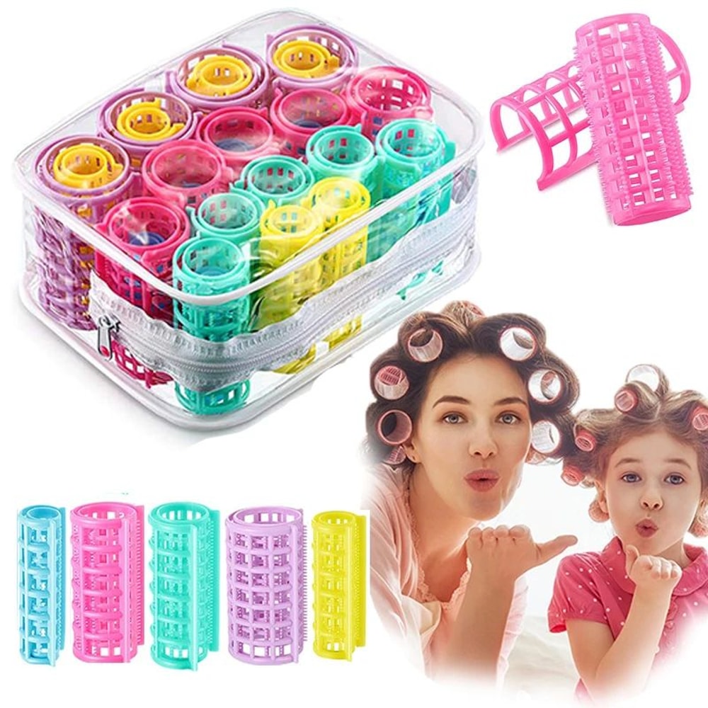30 Pcs SelfGrip Hair Rollers SnapOn Plastic Curlers Set 5 Sizes Salon Volume Rollers For Heatless 0