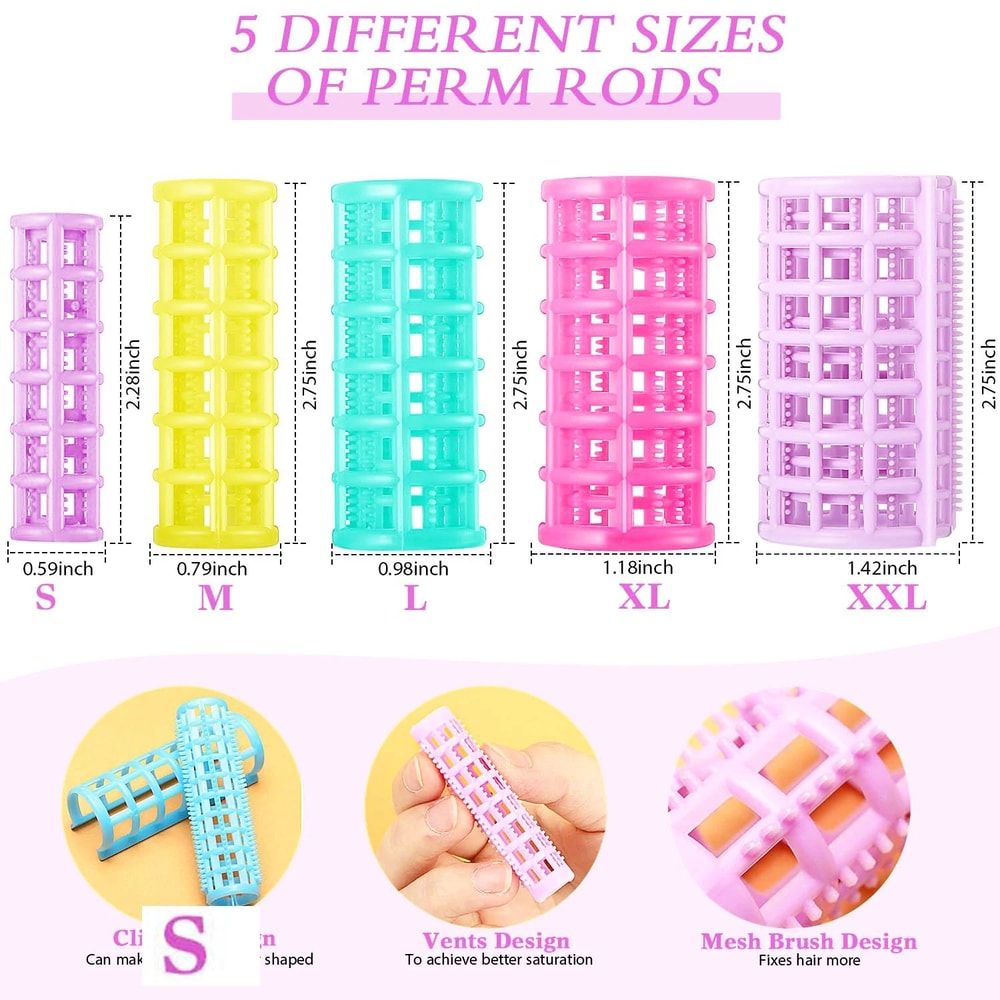 30 Pcs SelfGrip Hair Rollers SnapOn Plastic Curlers Set 5 Sizes Salon Volume Rollers For Heatless 1