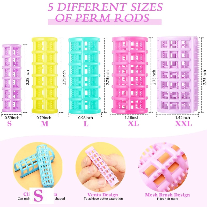 30 Pcs SelfGrip Hair Rollers SnapOn Plastic Curlers Set 5 Sizes Salon Volume Rollers For Heatless 1