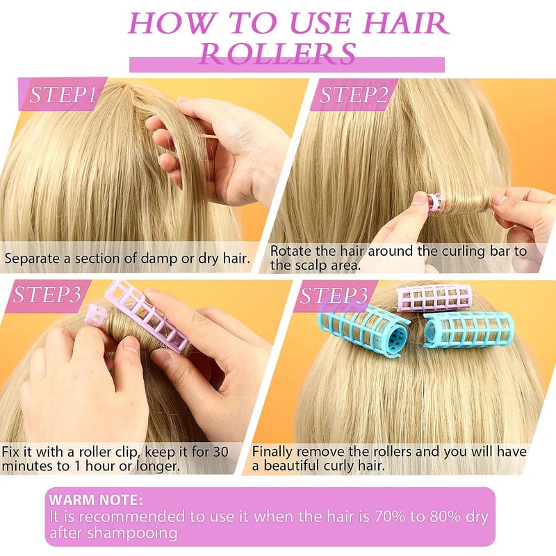 30 Pcs SelfGrip Hair Rollers SnapOn Plastic Curlers Set 5 Sizes Salon Volume Rollers For Heatless 3