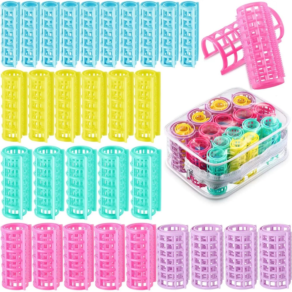 30 Pcs SelfGrip Hair Rollers SnapOn Plastic Curlers Set 5 Sizes Salon Volume Rollers For Heatless 6