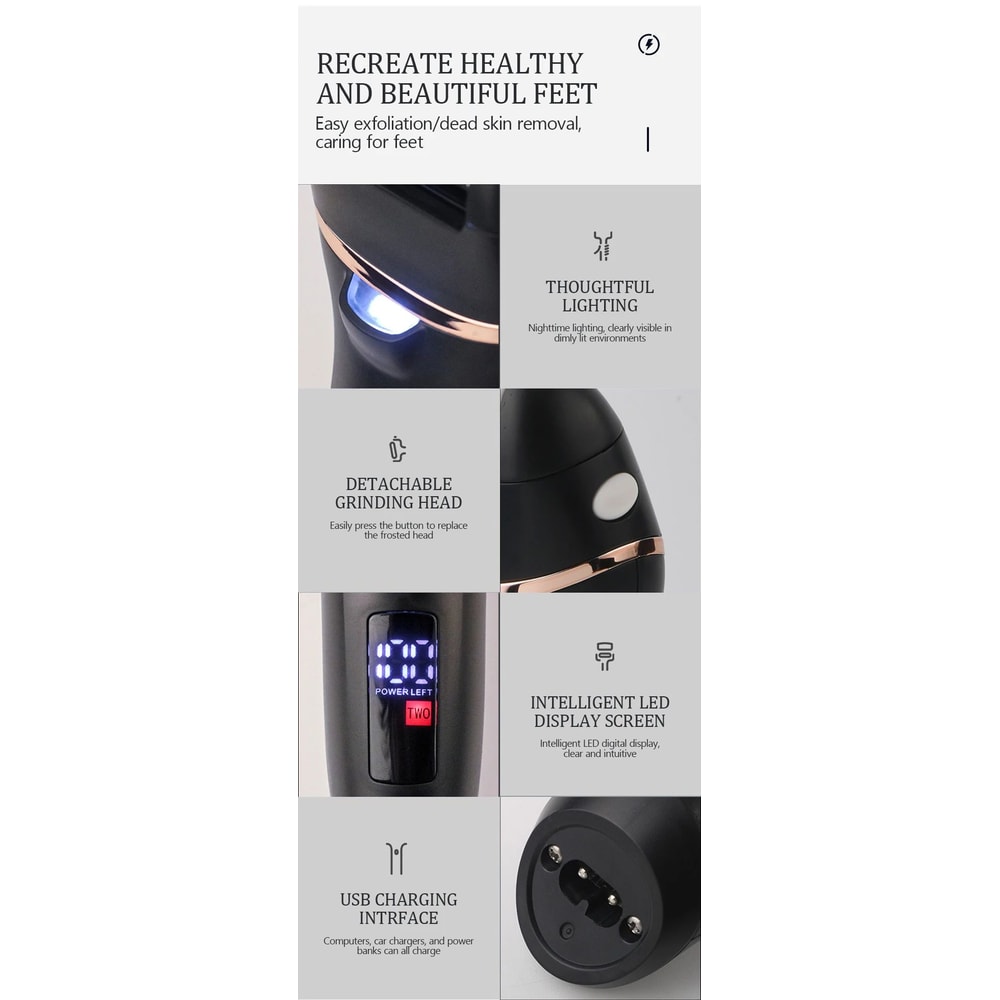 Waterproof Electric Foot Callus Remover USB Rechargeable Heel Grinder For Dead Skin Professional 9