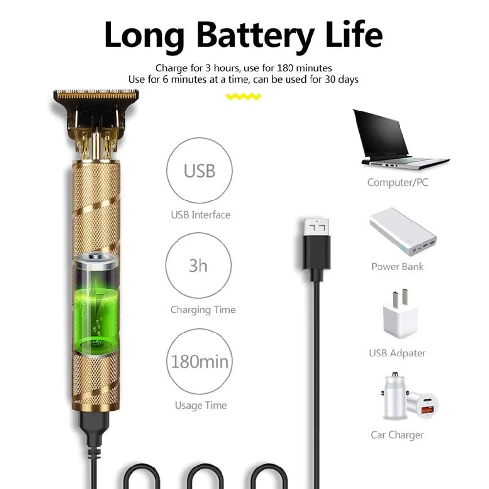 T9 Professional Hair Clipper Cordless USB Rechargeable Beard Hair Trimmer For Men Precision Barbe 4