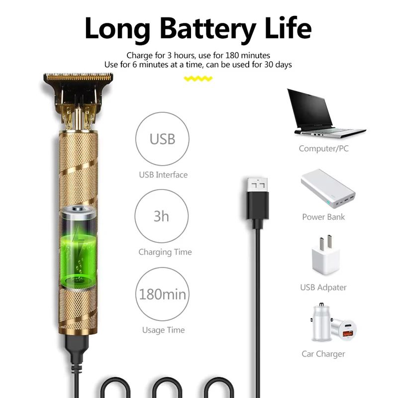 T9 Professional Hair Clipper Cordless USB Rechargeable Beard Hair Trimmer For Men Precision Barbe 4