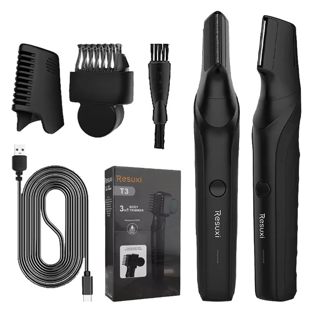 RESUXI T3 3in1 Mens Body Groomer Waterproof Electric Shaver For Full Body Pubic Hair Portable Tri 0