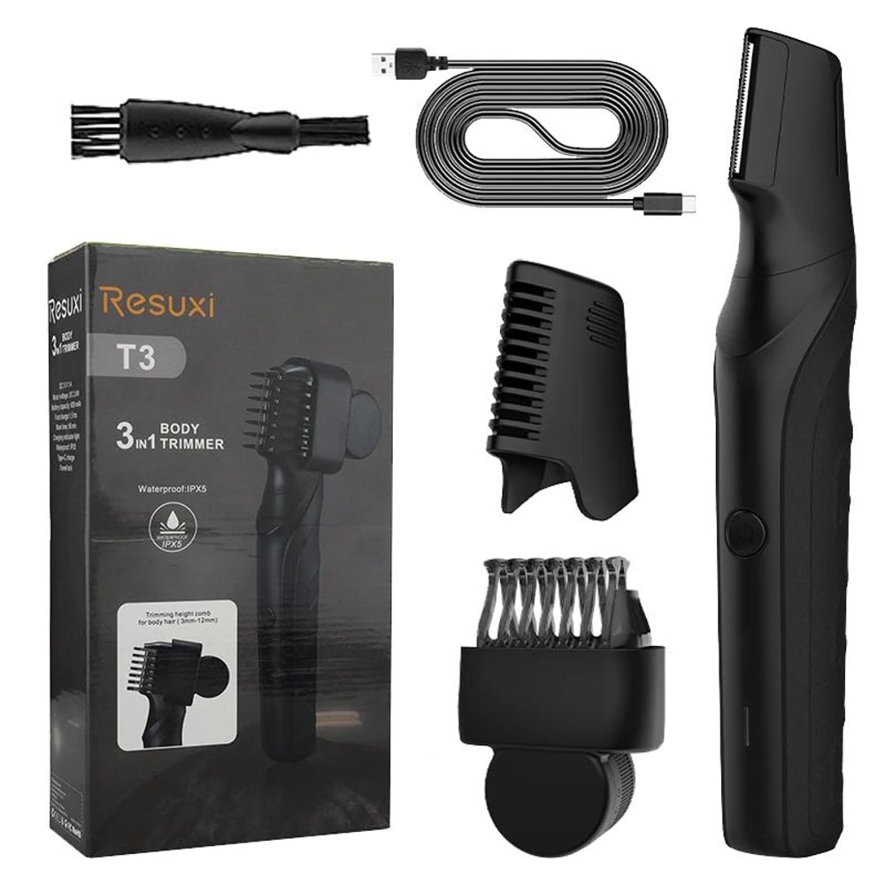 RESUXI T3 3in1 Mens Body Groomer Waterproof Electric Shaver For Full Body Pubic Hair Portable Tri 13