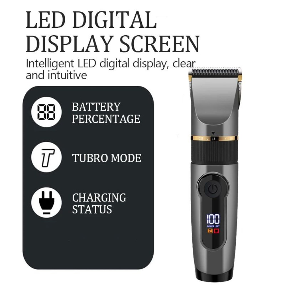 Waterproof Professional Hair Clipper Rechargeable Electric Trimmer With LED Display Barber Hair Cu 4