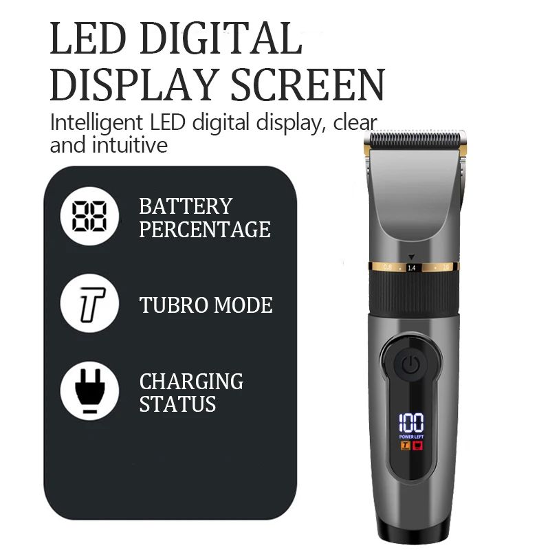 Waterproof Professional Hair Clipper Rechargeable Electric Trimmer With LED Display Barber Hair Cu 4